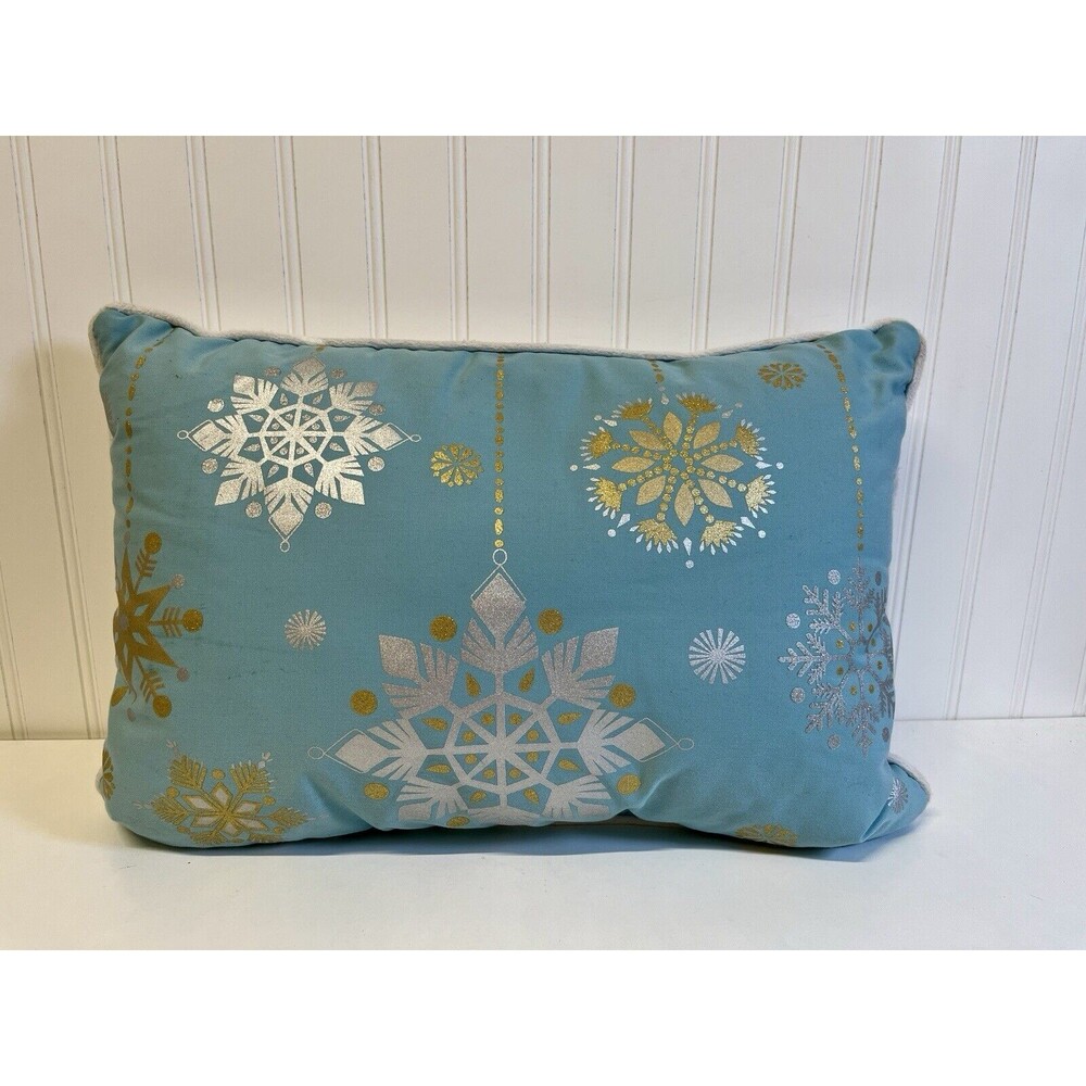 Christmas Throw Pillow. Silver/Gold Snowflakes 19 x 12‎ 1/2